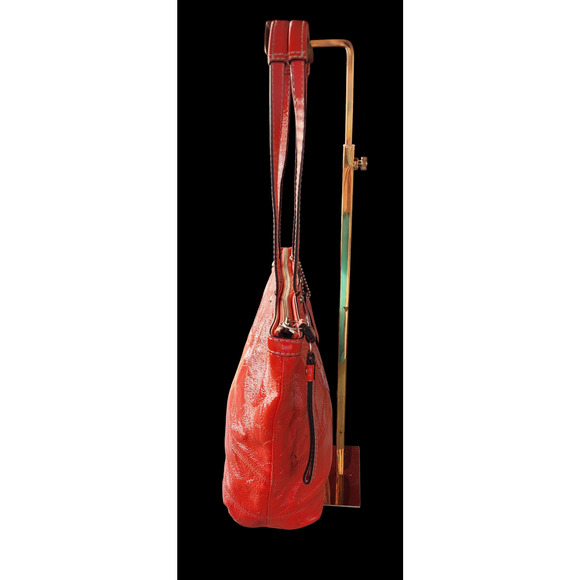 Coach Tangerine Stitched Patent Leather Tote Shoulder Bag F15142 Purse - Picture 8 of 10